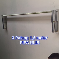 Jemuran Dinding STAINLESS 3 Palang PANJANG 15 METER Jemuran Lipat Tempel Dinding Stainless 150 CM Jemuran Gantung Jemuran Balkon Jemuran Baju Jemuran Handuk Jemuran Kuat Tahan Lama Jemuran Kosan Jemuran Kamar Mandi Jemuran Portable Lipat Jemuran Aparteme