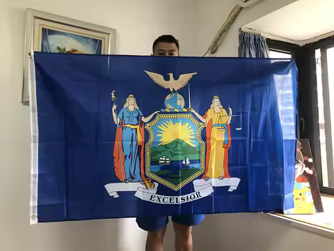 (SKY FLAG) New York State Flag 90x150CM 3x5fts High Quality Polyester Hanging New York State Flag fo