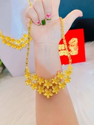 Dây chuyền hoa mai cưới 2 tầng dây 9 chỉ bạc nguyên chất xi vàng 24k có khắc kí hiệu 9999