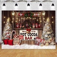 Christmas Hot Cocoa Backdrop for Photography Candy Shop Candy Scepter Christmas Tree Decor Background Winter Xmas Candy Backgrounds Children Holiday Party Decoration,6x4ft