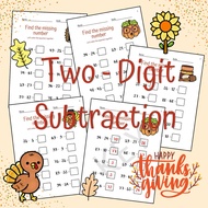 Mathematics Work Sheet 2-Digit Addition Two Digit Subtraction Thanksgiving.