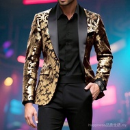 Men Fashion Velvet Sequin Suit Jacket Men's Stage Performance Nightclub Studio Dress Suit