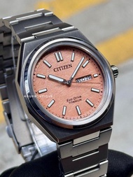 Brand New Citizen ZenShin Orange Frosted Dial Eco-Drive Super Titanium Watch AW0130-85Z
