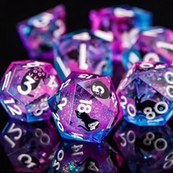 Resin DND Dice Set with Gift Box, 7Pcs Liquid Core Cat D&D Dice, Cute Dungeons Dragons D and D Dice,