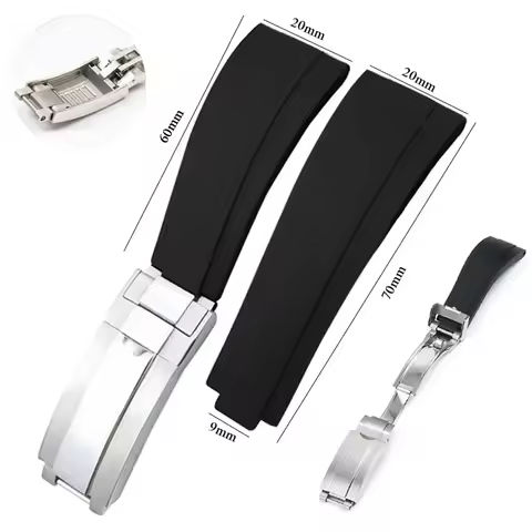 Rubber Short Buckle Watchband 20/21mm for Rolex Daytona Submariner Role OYSTERFLEX Yacht Master Smal
