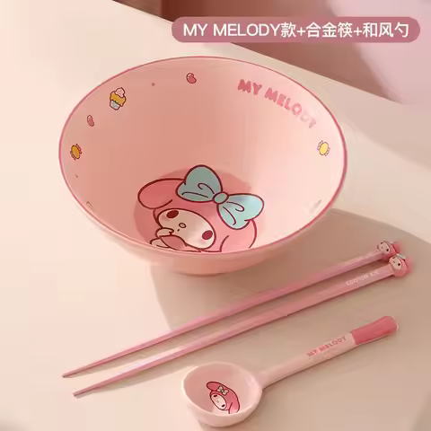Sanrioed My Melody Hellokitty Cinnamoroll Instant Noodles Bowl Household Ceramic Large Soup Bowl Eat