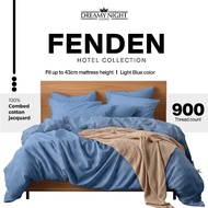 【NEW ARRIVAL】Dreamynight Home 4 in 1 Fenden Series Hotel Collection Plain Colour 100% Combed Cotton Fitted Bedsheet Set with Jacquard Design Queen &amp; King (43cm Mattress Height)