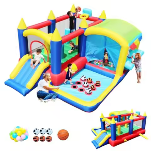 Bestsun Inflatable Bounce House for with Slide Jumping Basketball Hoop Ball Pit Family Backyard Boun