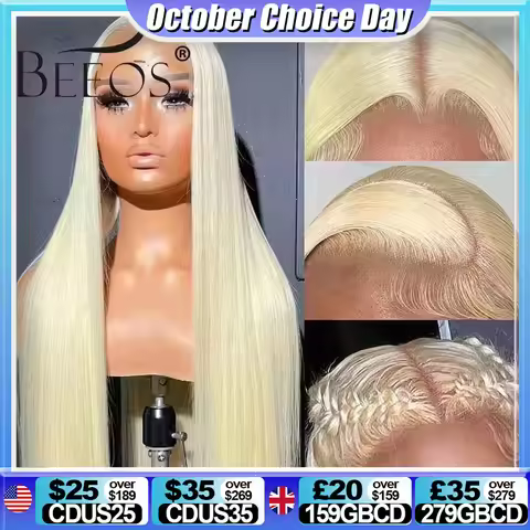 BEEOS 250% 34inch 613 Blonde 13x6 HD Full Lace Frontal Human hair Wigs Straight Glueless 5x5 HD Lace