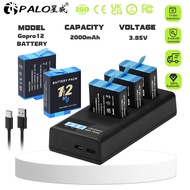 PALO 3 slot charger Gopro12 Battery(40*33*13)MM 3.85V 2000mAh for hero 9/10/11/12