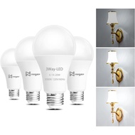 Noger 3-Way Led Light Bulbs A21 4 Pack, 50 100 150W Equivalent, 5000K Daylight, 3 Way E 2 6 Light Bu