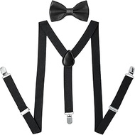 Set of 2 Braces and Bow Ties for Men and Women, 2.5 cm Wide Braces Men in Y-Shape, Elastic and Adjus