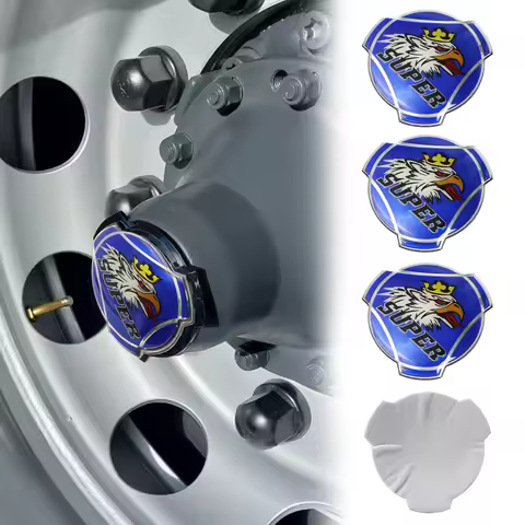 4pcs Blue Silver Griffin Head SUPER Letter Logo Aluminum Decal For Scania Truck Rim Wheel Center Cap