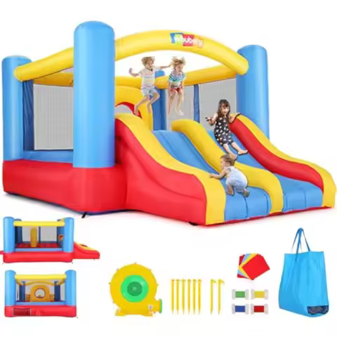 Whubefy Bounce House Inflatable Bounce House for 3-6 Big 8-12 Indoor/Outdoor Double Slide Obstacle B