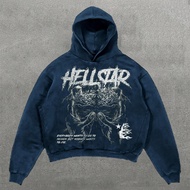 เสื้อสเวตเตอร์พิมพ์ HELLSTAR สไตล์เสื้อผ้าแฟชั่นท้องถิ่นสำหรับผู้ชาย