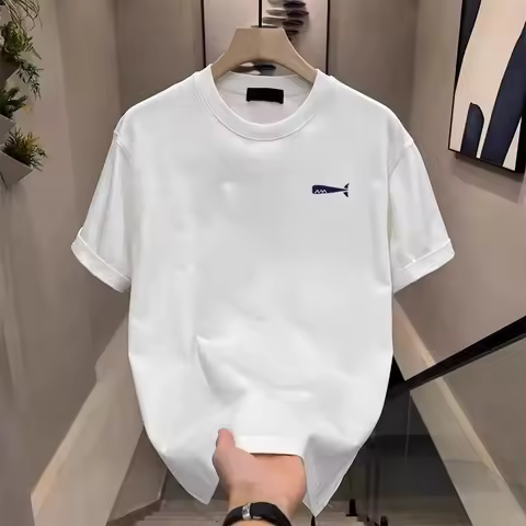 Men's Cotton T-shirts Fitted Black 4XL T Shirt for Men Casual Summer Wear Fashion Whale Print Tee Sh