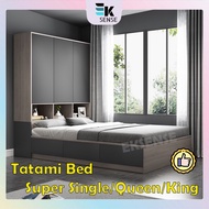 Modern Minimalist Tatami Bed Frame with Wardrobe Storage Cabinet Bed Katil Tatami Almari Kabinet (1 month pre-order)