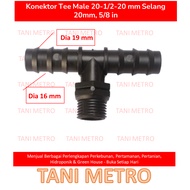 1/2 in Male Tee Connector To 20mm (5/8") Hose - 20mm - 1/2" - 20mm