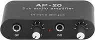 Two Channel Sound Amplifier with 1/4in 6.35mm Jack, 0 to 20Db Gain, Mic Instrument Audio Amplifier, 
