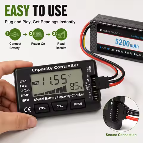 Digital Battery Capacity and Voltage Checker RC Cellmeter 7 for LiPo LiFe Li-ion NiMH NiCd Cells wit
