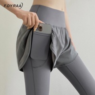 【VV】 Gym Leggings With Fake two Pieces Sportswear Training Jogging Tights Waist Pants