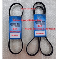 Proton Savvy Alternator  Power Steering + Air Cond Fan Belt 3PK750 / 4PK1540 Matt Power Ribbed Belt
