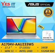 Asus VivoBook 17 A1704V-AAU233WS 17.3'' FHD Laptop ( i7-1355U, 16GB, 512GB SSD, Intel UHD , W11+OPI , 2YW) Free Bag