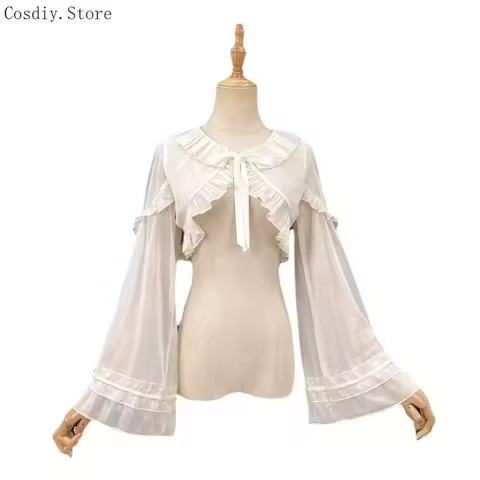 Cropped Ruffle Lace Shrug Long Sleeves Bolero Spring Summer Women Lolita Short Tops Wrap Tied Corss