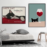 Boho Cute Funny Peeking Wine Cat Poster And Print Canvas Painting Lazy Tuxedo Cat Wall Art Picture For Living Room Kitchen Decor