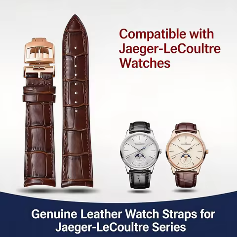 Compatible for Jaeger-LeCoultre Master Ultra Thin, Genuine Leather Strap with Deployment Buckle, Cur