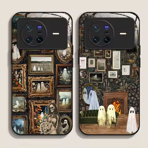 Adorable Little Ghost Creative Tempered Glass Phone Case for OPPO Reno 13 F 12 11 Pro 10 SE Find X3 
