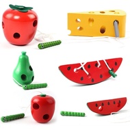 Taiwan Wooden Infant Beaded Worm Eating Apple Threading Game Teaching Aids Early Childhood Education