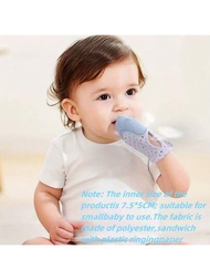 1入組藍色布料+矽膠細咬手套,帶豎琴圓點設計的剛出生的嬰兒專用咬咬玩具,防止手部咬傷及矽膠牙膜手套