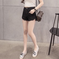 Korean style slim skinny jeans female front short back long flash fringe fringed broad-legged trouse