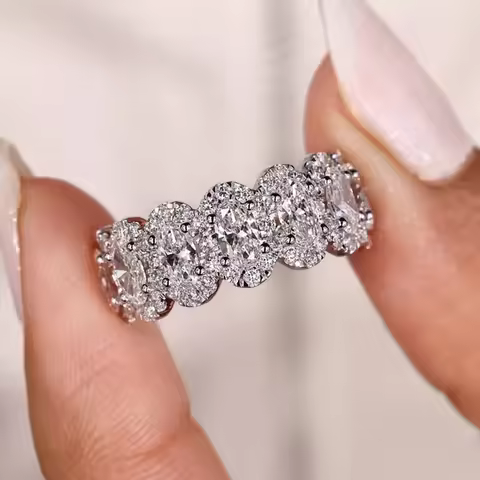 1.8 Total Ct Lab Grown Diamond Oval Seven Stone Diamond Wedding Ring 14K 10K Gold Material Very Suit