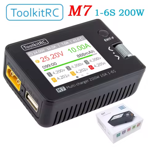 ToolkitRC M7 200W 10A DC Balance Charger Discharger for 1-6S Lipo Battery With Voltage Servo Checker