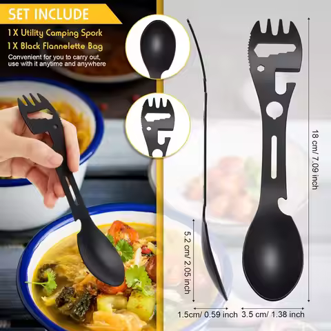 Utility Camping Spork Functional Spork Stainless Steel Spork Outdoor Spoon Fork Bottle Can Opener 10