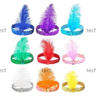 TECF 1920s Flapper Headband, 1920s Sparkly Feather Headpiece, Elegant with Gem Vintage Sequins Headb
