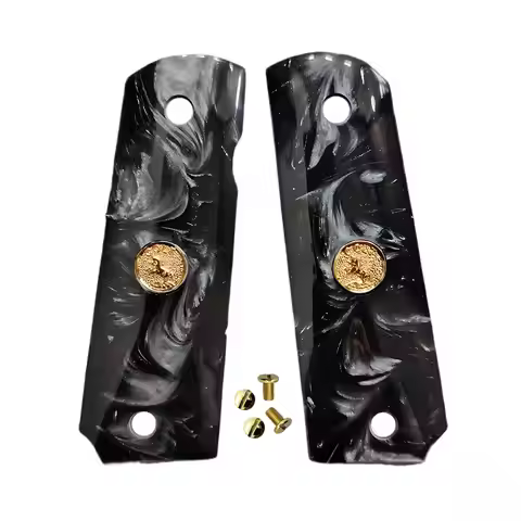 1911 Grips Full Size,Black Pearl gold colt Medallion,Fits Colt,Kimber,Springfield,Remington,Rock Isl