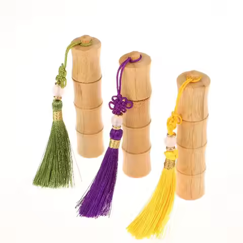9cm Bamboo Roll-on Bottle With Tassels Empty Tube Steel Roller Ball Refillable Bottle DIY 10ml Perfu