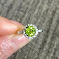 綠橄欖石圓形切925銀戒指