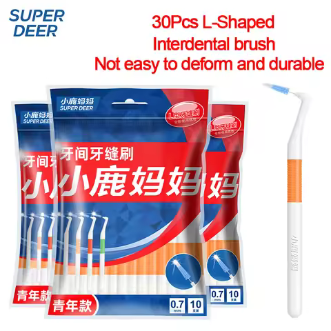 Super Deer 30Pcs L Shape Interdental Brush Cleaning Between Teeth Oral Care Toothpick Dental Tool Fl
