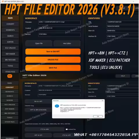 HPT File Editor 2026 (V3.8.2) HPT to BIN to CTZ XDF Maker ECU Patcher TOOLS ECU Unlocker GPEC2 edc17