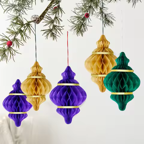 Eid Mubarak Party Hanging Decoration 3D Honeycomb Paper Lantern Ramadan Party Banner Islam Muslim Wa