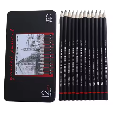 12pcs/set Drawing Pencil Pre-sharped Metal Box Packed 2H-8B Graphite Pencil Set for School Office St