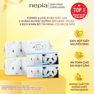 Combo of 4 types of tissue paper - 2 Hana-Celeb moisturizing facial wipes, 2 packs of Hana-Celeb poc