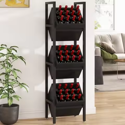 Wine Rack Freestanding Floor, 3 Tier Wooden Wine Storage Stand, Wobble-Free Wine Holder Display Shel