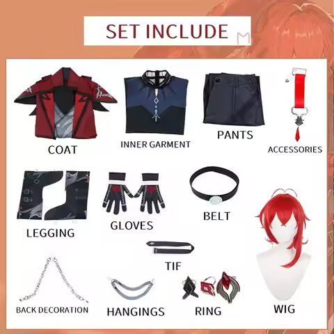 A;9.m'4;9/Genshin Impact Diluc Cosplay Costume Uniform Wig Anime Halloween Costumes Game Red Dead of
