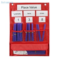 AUTU 7 Pockets Place Value Pocket Chart with Straws 13x18Inch Math Counting Pocket Chart for Classro