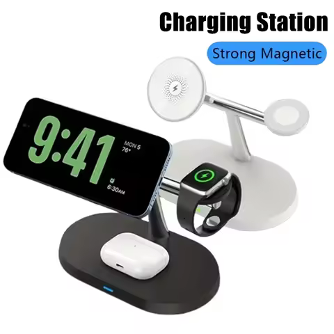 Magnetic 3-in-1 Wireless Charger 15W Fast Charging Stand for Smartphone, Smartwatch & Wireless Earbu